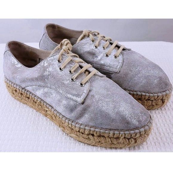 GAIMO Flat Form Laminated Silver Goatskin Espadrilles - Picture 3 of 5